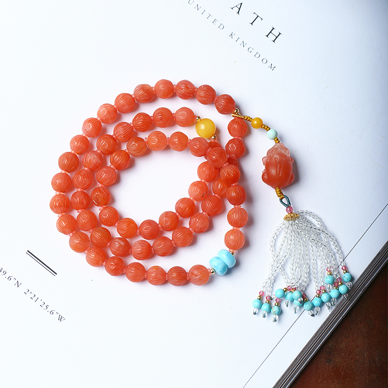 精品南红天然保山料红玛瑙百香籽珠原创搭配款项链手链 女款饰品