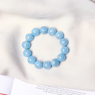 工厂福利天然水晶海蓝宝润蓝料大颗粒圆珠款 水晶手串饰品 手链女款