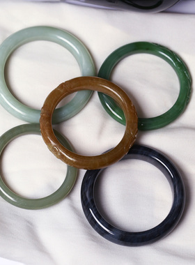 一物一图 孤品清仓捡漏 烟灰糖料青玉碧玉和田玉手镯雕花宽镯子