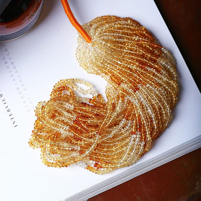 天然巴西黄水晶渐变色盘珠款项链半成品女款精致简约款水晶锁骨链