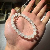 精品天然和田白玉冰猫眼料手链 女高端玉石手串起荧光饰品HN
