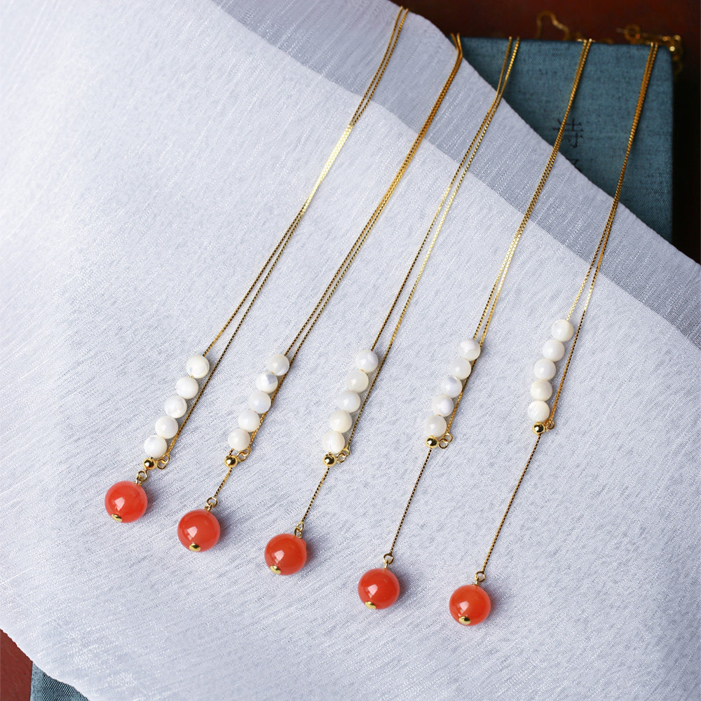 工厂福利天然南红玛瑙碧玉925纯银Y链款吊坠锁骨链女款银吊坠饰品