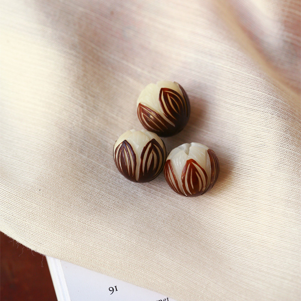 天然原皮花皮菩提根雕刻莲花diy散珠饰品配件佛珠手链 菩提根莲花