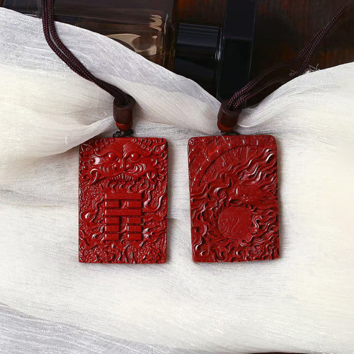 天然原矿朱砂火地晋吊坠朱雀雕刻方牌男女 紫金砂挂坠饰品项链