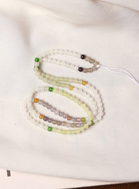 精品天然和田玉冰透多宝色圆珠款手链佛珠链男女款玉石手串饰品