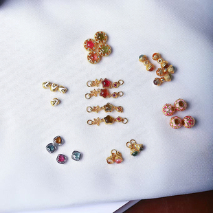 925纯银古法金镶嵌翡翠水晶碧玺滴溜延长链吊坠手链DIY配件材料