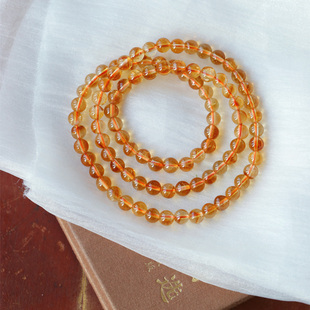 女款 黄水晶手链饰品 天然巴西进口黄水晶金字塔圆珠三圈手链 超值