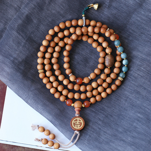 天然老山檀木搭配翡翠圆珠原创款多圈手链项链 女款文玩檀木饰品