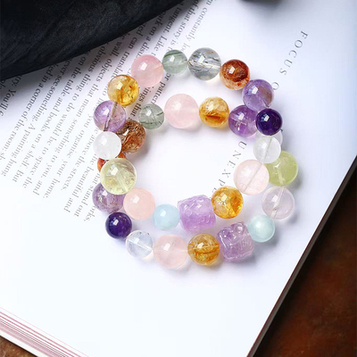 天然水晶多宝色原创搭配款手链配紫水晶黄水晶萤石等女款水晶饰品