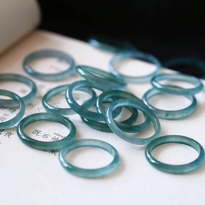 天然A货翡翠蓝水料戒指指环