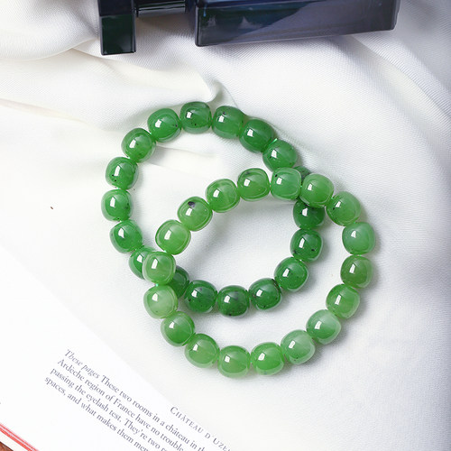 天然俄罗斯碧玉乌兰海老型珠款手链 男女款玉石素圈手串饰品礼物