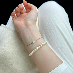简约款 正圆亮光女款 珍珠手串饰品礼物 天然淡水珍珠单圈手链 爆款