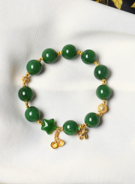 天然北极玉碧玉老料圆珠原创搭配款手链 女款玉石手串饰品