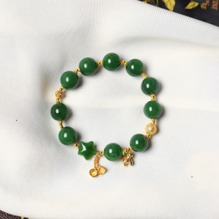 玉石手串饰品 女款 天然北极玉碧玉老料圆珠原创搭配款 手链