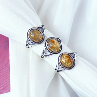 精品天然发晶钛晶蛋面纯银复古托镶嵌戒指 女款水晶戒指饰品礼物