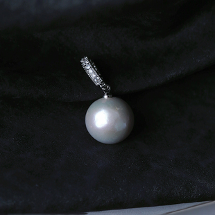 天然淡水灰珍珠镶嵌款吊坠 女款大点位珍珠简约时尚颈饰气质饰品