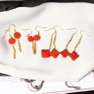 天然南红玛瑙小花四叶草纯银镶嵌款 女耳饰 耳钩耳坠S925银镶嵌