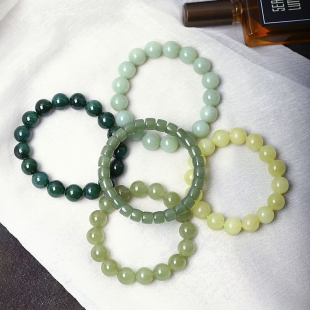 一物一图 烟灰糖料青玉碧玉和田玉单圈手链多宝手串 孤品清仓捡漏