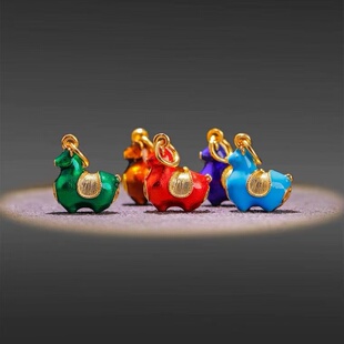 925纯银烧蓝珐琅彩景泰蓝技艺小马吊坠唐马DIY装饰手链配件小坠子