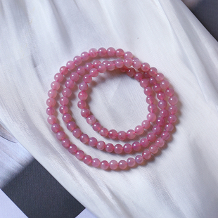 粉晶手串饰品礼物送闺蜜 女款 天然老矿马粉粉水晶圆珠款 三圈手链