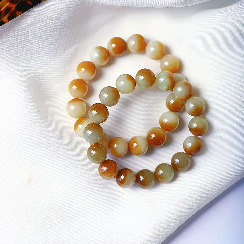 天然和田玉新疆且末糖聚宝盆色单圈款手链男女款玉石素圈手链饰品