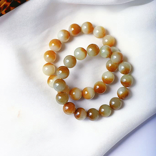 天然和田玉新疆且末糖聚宝盆色单圈款手链男女款玉石素圈手链饰品