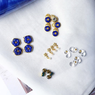 925纯银古法金镶嵌翡翠水晶青金石隔珠爱心吊坠手链DIY配件材料