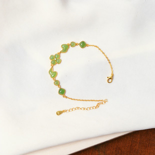 玉石镶嵌款 女款 饰品 手链 天然和田玉碧玉纯银镶嵌葫芦四叶草款