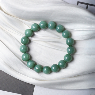 天然俄罗斯碧玉鸭蛋青圆珠手链 女款高端玉石简约款手串饰品