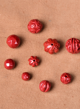 原矿朱砂散珠帝王砂南瓜福字配件钱串刻面隔珠diy手工编织手链绳