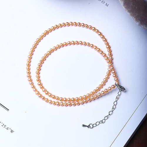 小颗粒天然淡水珍珠香槟金色项链 女款正品珍珠颈链中款珠光好