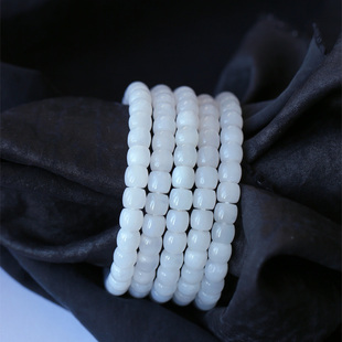 玉石手串饰品礼物 女款 天然和田玉青海料白玉直切桶珠款 手链
