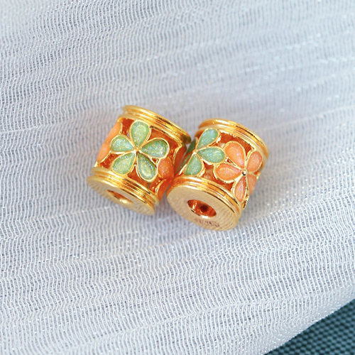 18K金滴油珐琅彩小花款桶珠配件