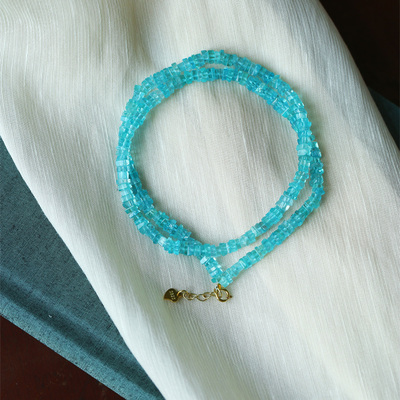 夏季仙透款 天然蓝磷灰石随形方块珠项链 女款彩宝项链饰品礼物