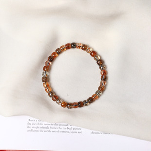 精品天然水晶黑金超七老型珠款单圈手链 女款水晶手串饰品礼物