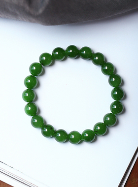 天然俄罗斯碧玉冰阳绿圆珠款手链颜色好 男女款玉石饰品礼物
