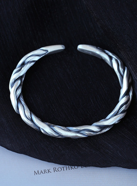 999足银复古麻花开口款手镯