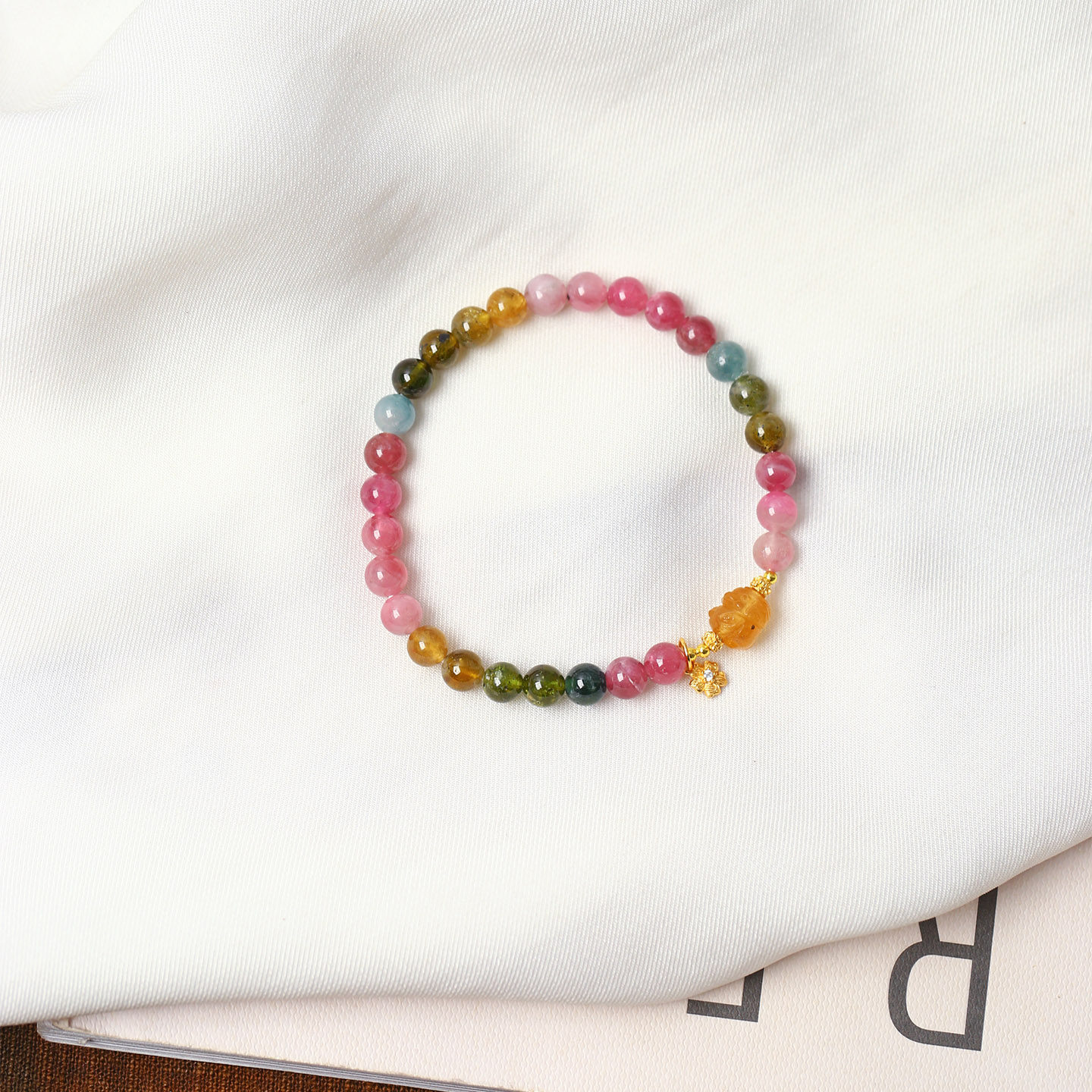 天然水晶老矿糖果色碧玺圆珠原创款手链女款水晶碧玺手串饰品礼物