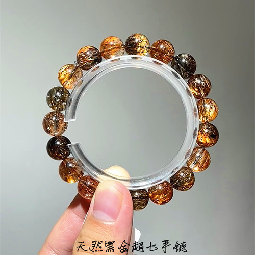 精品天然水晶黑金超七手链