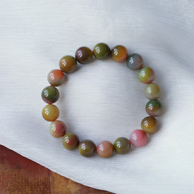 天然老矿盐源玛瑙圆珠手链