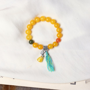 琥珀老蜜蜡手串饰品礼物 女款 天然蜜蜡圆珠原创搭配款 手链