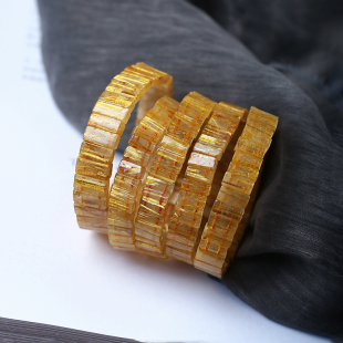 金发晶手牌金色水晶饰品黄发晶饰品 中宽版 天然钛晶手排男士 女