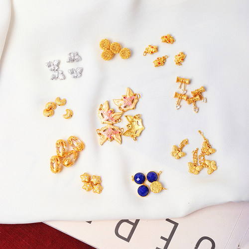 925纯银古法金镶嵌天然俄罗斯碧玉配件 DIY手链配饰隔珠材料女款