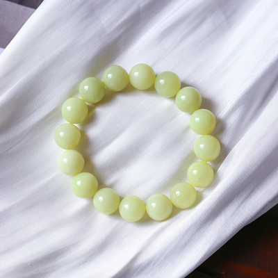 和田玉新疆若羌黄口料圆珠手链