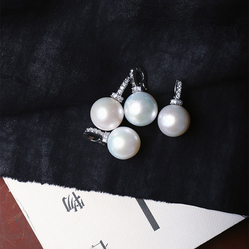 天然淡水白珍珠纯银扣头镶嵌款吊坠 女珍珠简约时尚锁骨饰品