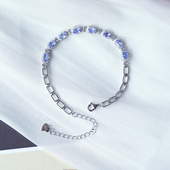 女款 精品彩宝 天然坦桑石纯银镶嵌手链 水晶彩宝石精工托银饰品