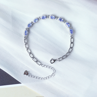 精品彩宝 天然坦桑石纯银镶嵌手链 女款水晶彩宝石精工托银饰品