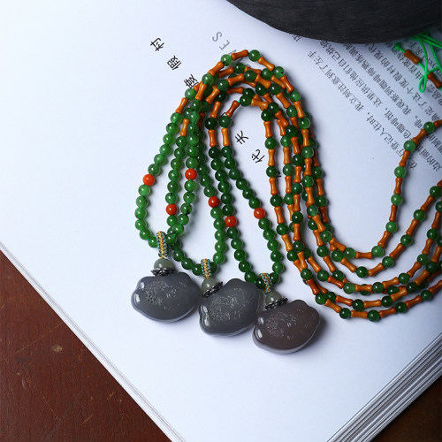 烟紫如意锁搭配原创珠链款吊坠