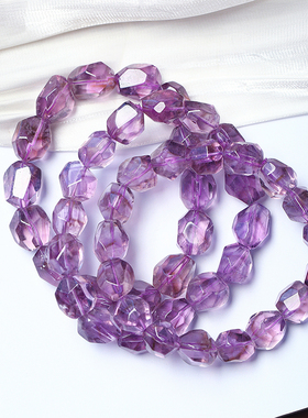 天然冰透紫水晶随形珠款手链 女款紫色水晶不规则珠手串饰品礼物