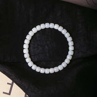 天然和田玉俄料白玉老型珠款手链 男女款玉石手串生日礼物饰品